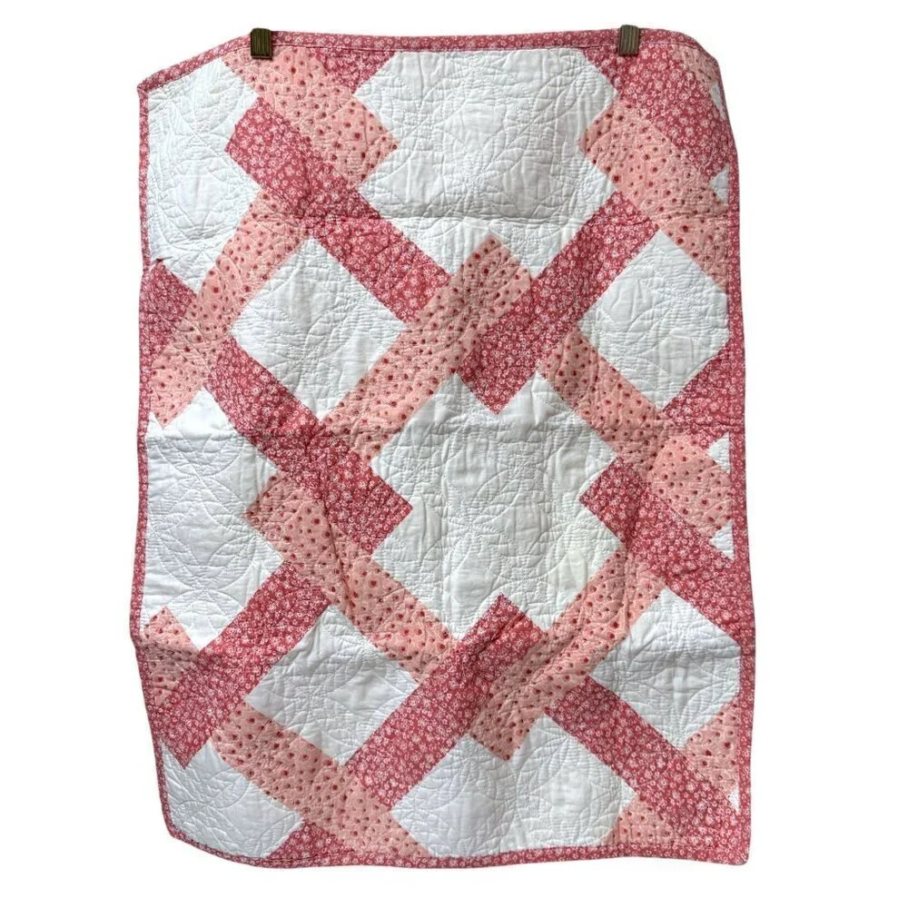 Martha Stewart Quilted Pillowcase One Standard Sham Pink White Print 100% Cotton